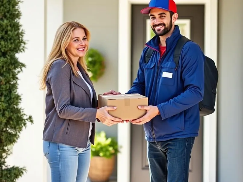 سائق يوصل صندوقًا إلى مبنى سكني